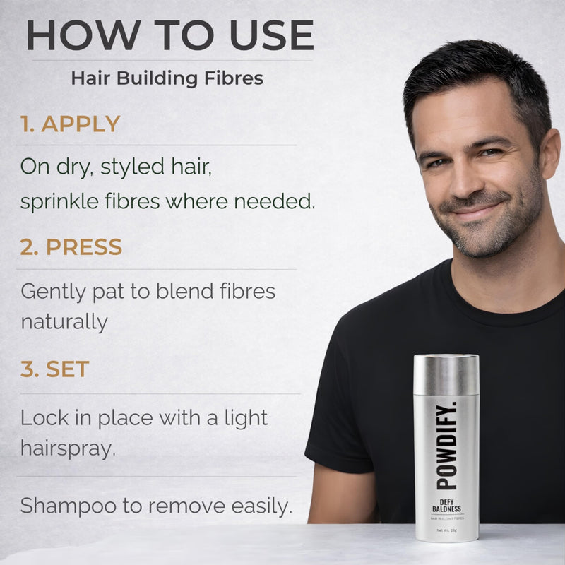 Hair Building Fibres 28g – Black – Instant Hair Thickening Fibers for Men, Natural-Looking, Conceals Thinning Hair & Bald Spots, Wind & Sweat Resistant, Easy Daily Use-by Powdify