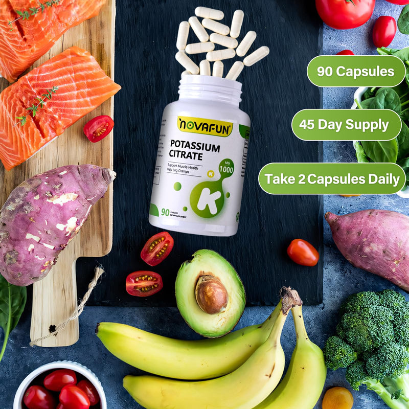 [Australia] - Potassium Citrate 1000mg, Potassium Supplement for Leg Cramps, Muscle & Heart Health, Vegan, Non-GMO, Gluten Free, 90 Capsules 
