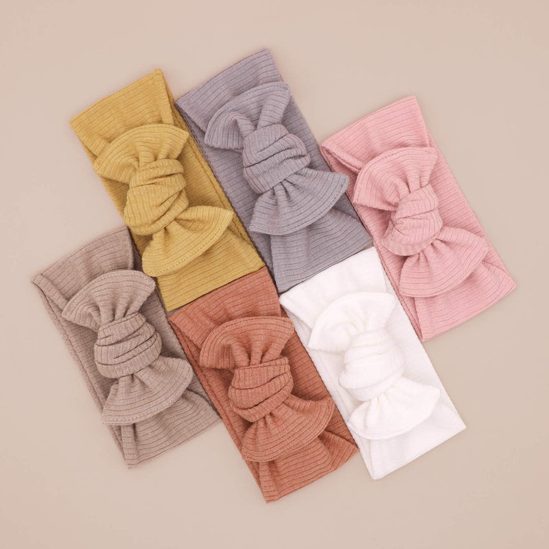 [Australia] - Baby Girls Headbands with Bows Infant Toddler Headwrap Hair Accessories Rib Knit Tie-on Headwrap 6 Count (Pack of 1) 