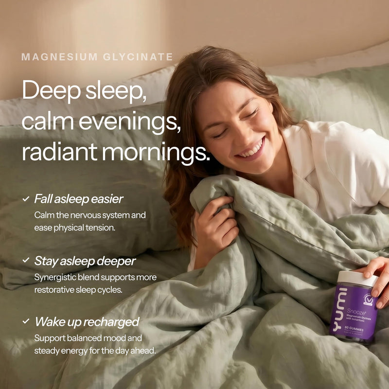 Snooze Magnesium Glycinate Gummies for Sleep Support & Relaxation with Lemon Balm & Chamomile, Supports Nervous System & Muscle Function, Blueberry Flavour, 60 Vegan Gummies