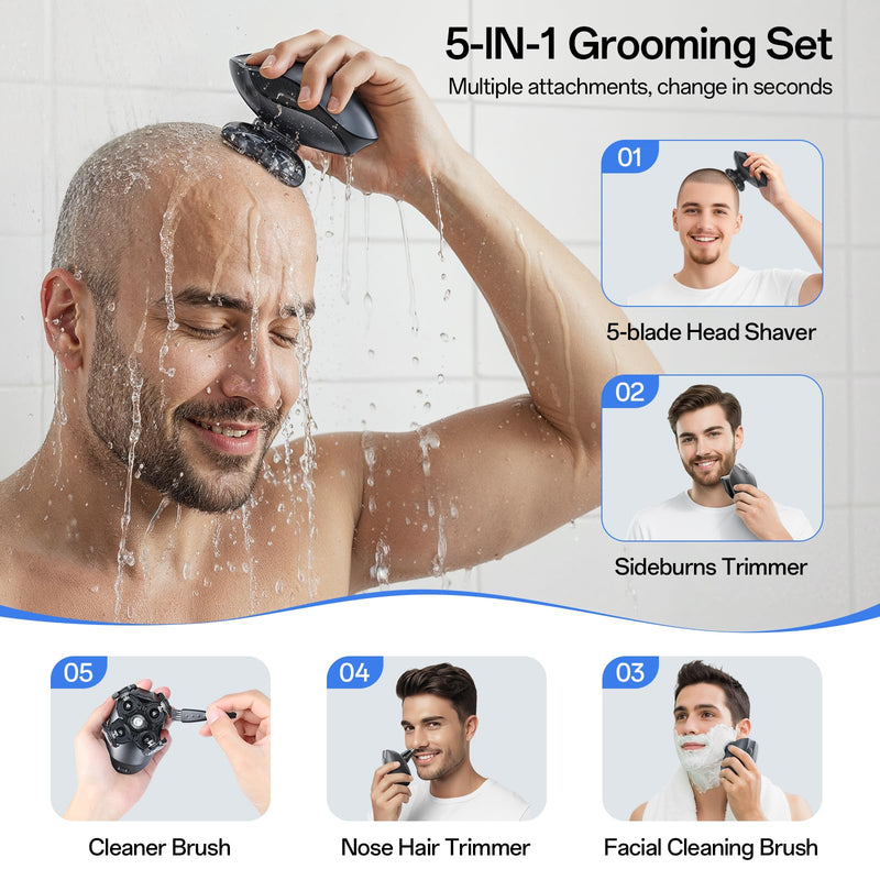 [Australia] - Electric Razor for Men, Head & Body Hair Shaver for Men, Cordless Rechargeable Wet/Dry Bald Head Back & Groin Waterproof Razor with Rotary Blades,Clippers, Beard Trimmer,Nose Trimmer, Brush, Massager 