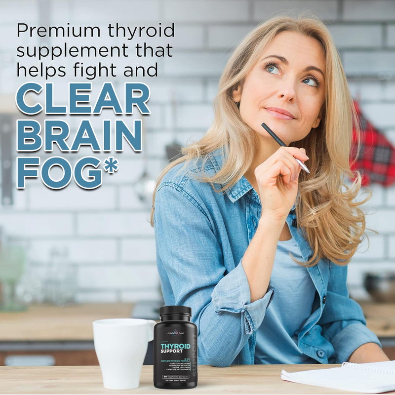 [Australia] - Livingood Daily Thyroid Support for Women & Men, 60 Vegetarian Capsules - Adaptogenic Herbs, Selenium & Iodine Supplement (from Kelp & Fronds) Support Metabolism, Hormone Balance, Mood, Thyroid Health 