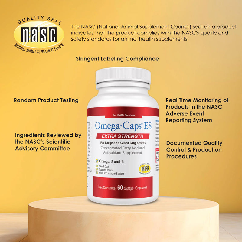 Omega-Caps Extra Strength for Large Breeds-Vet Formulated for Healthy Radiant Skin & Coat While Reducing Excess Shedding. Contains Omega 3 for Immune System Support, Easy to Dose, 60 Soft Gel Capsules 60 Caps - PawsPlanet Australia