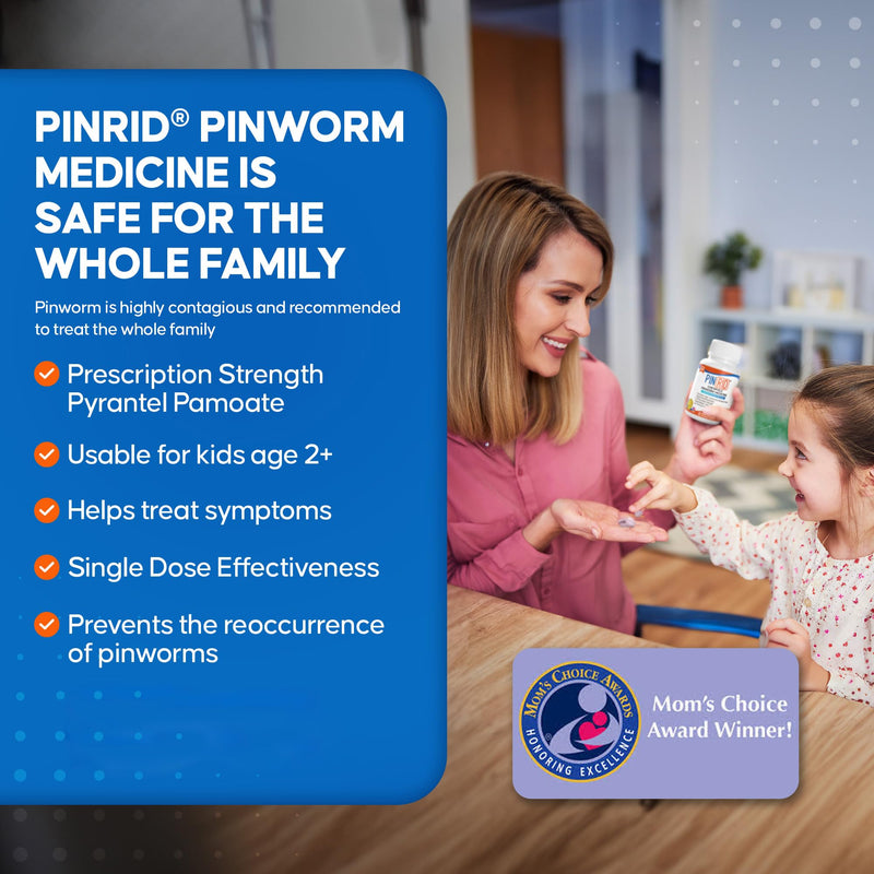 PIN RID Pinworm Medicine, 250mg Pyrantel Pamoate Chewable Tablets - Bubble Gum Flavor (24 Doses) - Prescription Strength Dewormer for Humans Adults & Kids Ages 2+ - Single-Dose Worm Treatment 24 Count (Pack of 1)