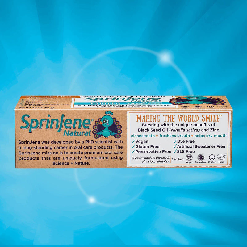 [Australia] - SprinJene Natural Children’s Toothpaste – Fluoride Free Vanilla Toothpaste for Toddlers & Kids – Gentle Safe Natural Formula with Patented Black Seed Oil & Zinc – Made in The USA (4 Pack) Pack of 4 
