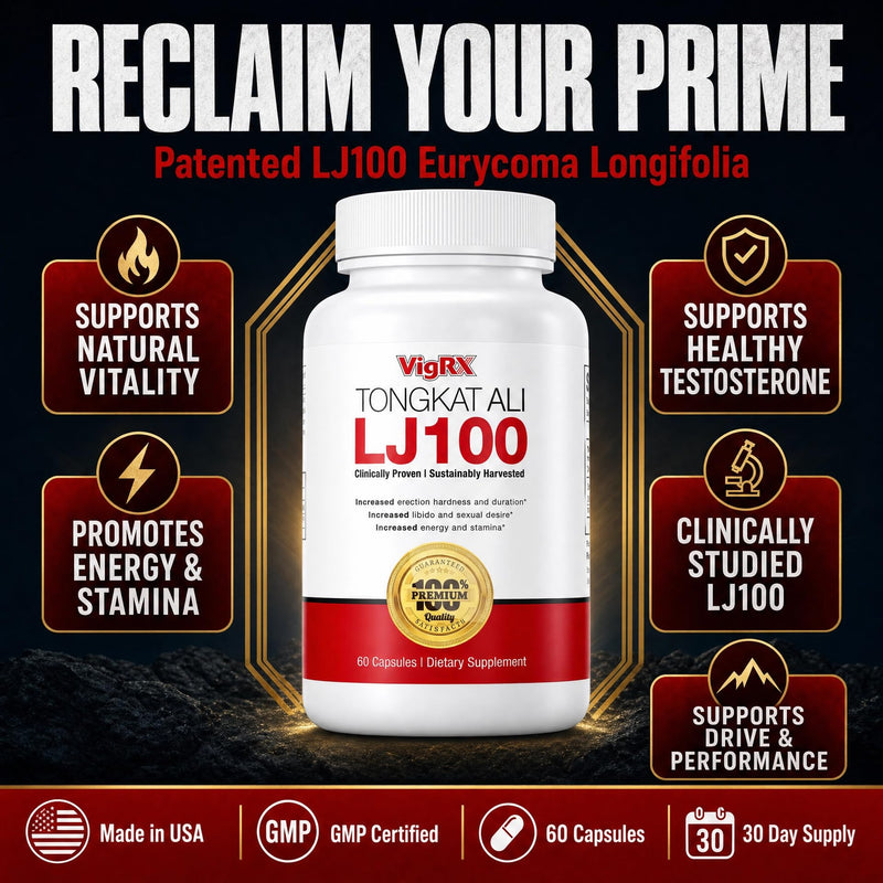 VigRX Tongkat Ali LJ100 for Men - Patented Eurycoma Longifolia with Zinc & B Vitamins - Supports Male Vitality, Energy & Performance - 60 Capsules