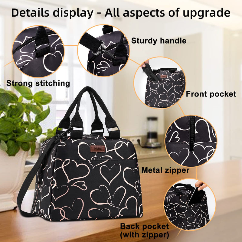 [Australia] - PBRO Insulated Lunch Bag for Women,Reusable Lunch Tote with Adjustable Shoulder Belt,Cute Love Heart Portable Lunch Box Cooler Bag,Perfect for Adult Girls Travel Picnic,Office,Working -Rose Gold Medium 