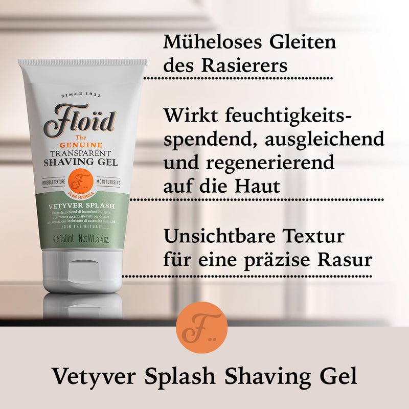 [Australia] - Floïd Vetyver Splash shaving gel (150 ml), shaving gel with glycerin to protect and hydrate the skin, transparent gel for a smooth shave with an invigorating pine scent 150 g (pack of 1) 