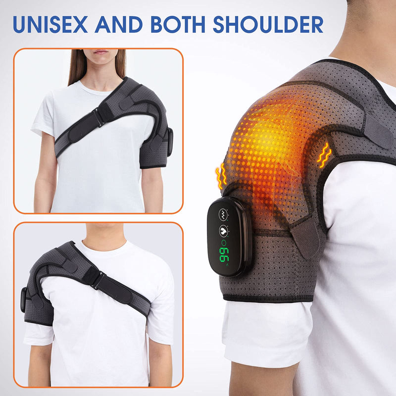 [Australia] - EDIFOLLY Heated Shoulder Support with Vibration, Heating Electric Shoulder Support with Massage, Wireless Vibration Shoulder Pad for Men and Women, Fits Left or Right Shoulder Gray + Black 