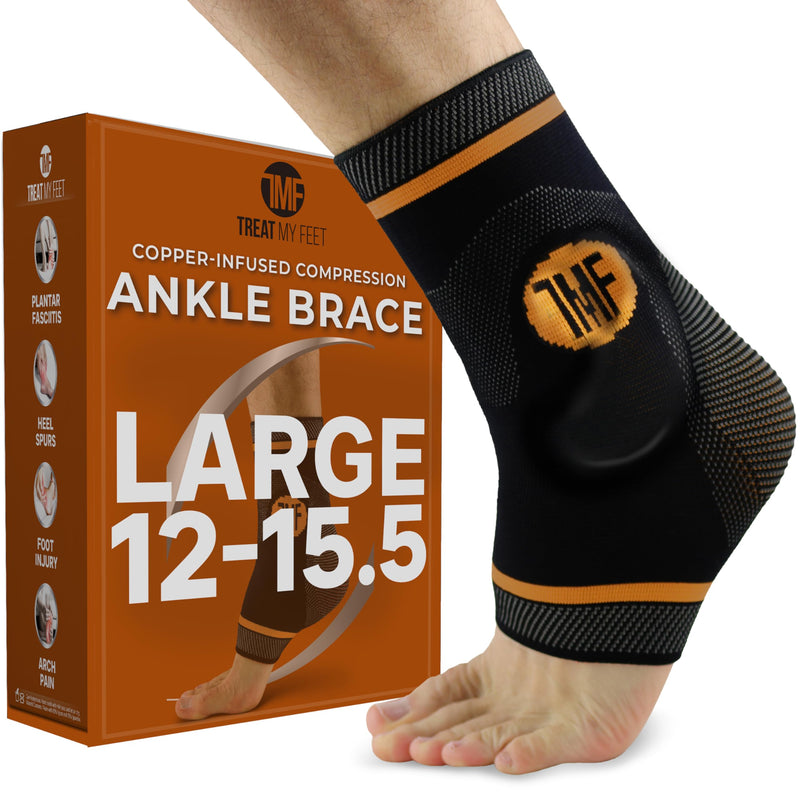 Treat My Feet Compression Ankle Brace with Silicone Ankle Support and Copper - Plantar Fasciitis Brace for Foot Pain & Achilles Tendonitis Relief - Ankle Brace for Women & Men - Large Size 1