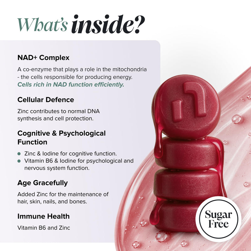 NAD+ Gummies – Nicotinamide, Iodine, Vitamin B6 & Zinc – NAD Supplement Supports DNA Synthesis, Cognitive Function & Energy Metabolism – Vegan, Sugar-Free – 60 Count – Novomins