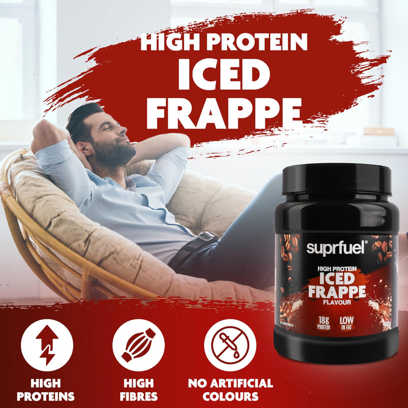 High Protein Coffee Frappe Mix – 400g - 18g Protein, Only 0.5g Fat - Low Calorie, Low Sugar - Instant Iced Frappe Drink Powder with Coffee & Lean Cocoa