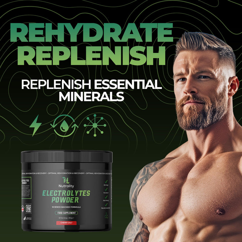 Electrolytes Powder 350g | Vegan | 50 Servings | Cherry | Sugar, Calcium & Artificial Flavour Free | Keto, Paleo Rehydration | 1000mg Sodium, 200mg Potassium & 60mg Magnesium