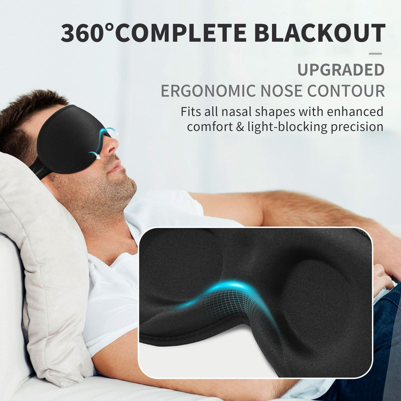 [Australia] - 3D Sleep Mask for Men Women 2 Pack, Blackout Eye Mask for Sleeping Eye Mask for Side Sleeper, Memory Foam Adjustable&Washable, Airplane Travel Essentials Couples Yoga Meditation Office Black & Black 1 Count (Pack of 2) 