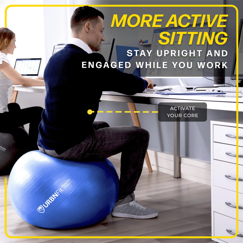 [Australia] - URBNFit Exercise Ball - Yoga Ball in Multiple Sizes for Workout, Pregnancy, Stability - Anti-Burst Swiss Balance Ball w/Quick Pump - Fitness Ball Chair for Office, Home, Gym Black 26 Inch 
