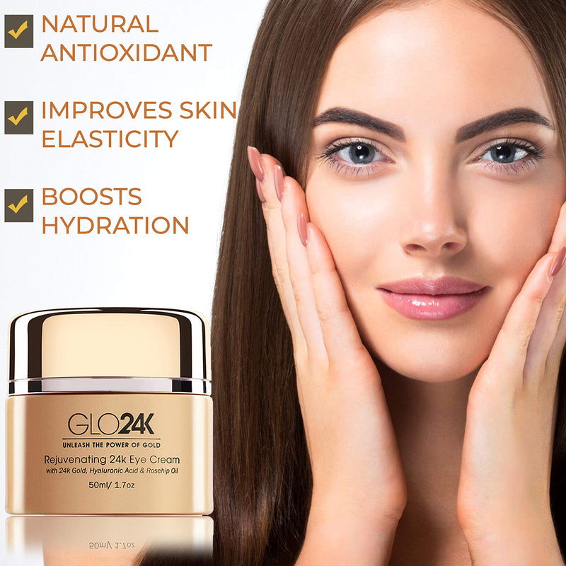 GLO24K Cream with 24k Gold, Retinol, Vitamins, and Hyaluronic Acid. Optimally Hydrate your Skin while you sleep. (Rose (Eye Cream)) Rose (Eye Cream)