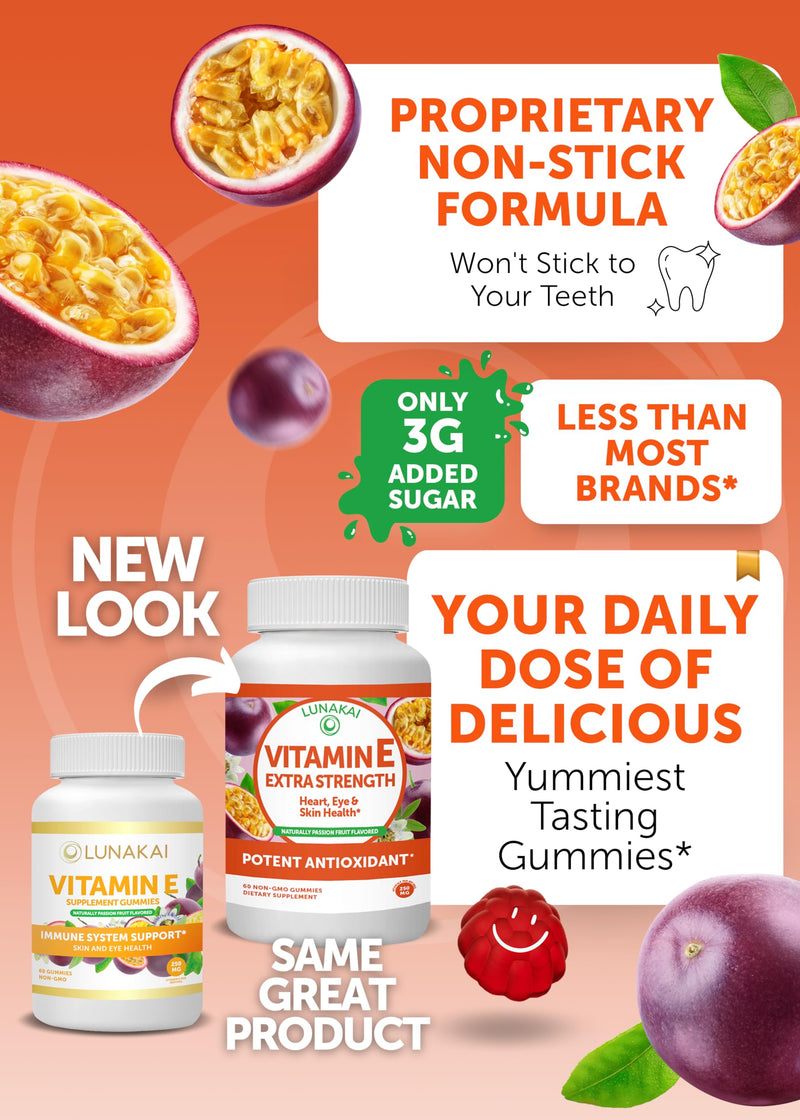 Lunakai Vitamin E and Probiotic Gummies Bundle - 3000 mcg Gummies for Adults Energy Support - with 5 Billion CFUs Per Serving for Digestive Health - Non-GMO, All Natural