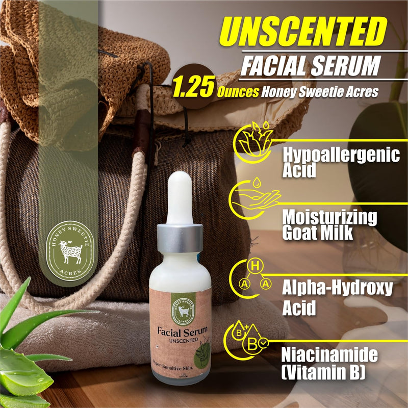 Honey Sweetie Acres Vitamin B Facial Serum with Goat Milk, 1.25 oz | Made with Aloe, Niacinamide & Hyaluronic Acid, Small Batch, Made in USA