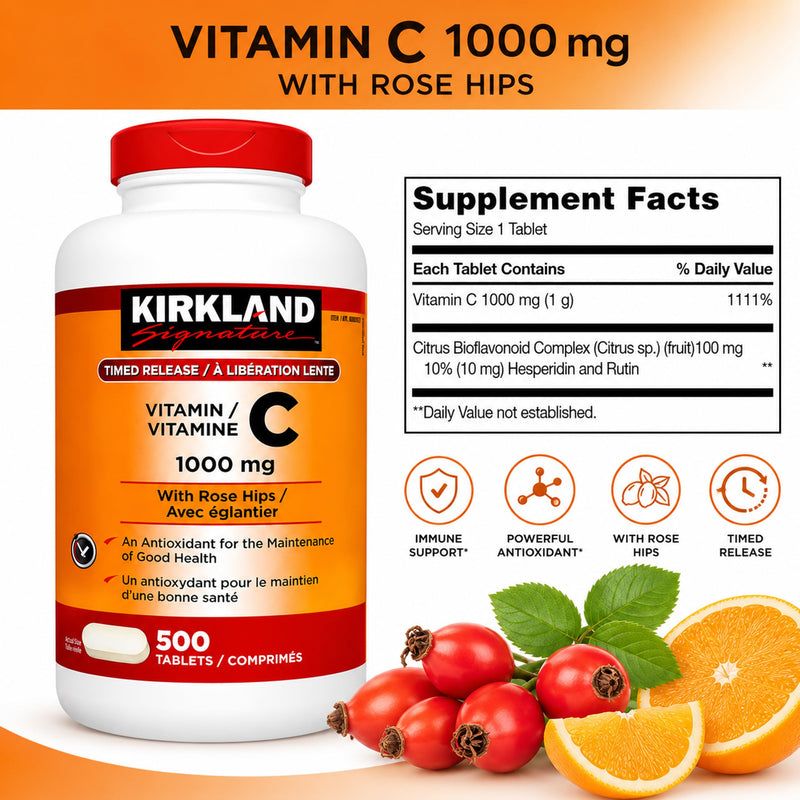 Kirkland Signature Vitamin C w/ Rose Hips 500 Tablets 500 Count (Pack of 1)