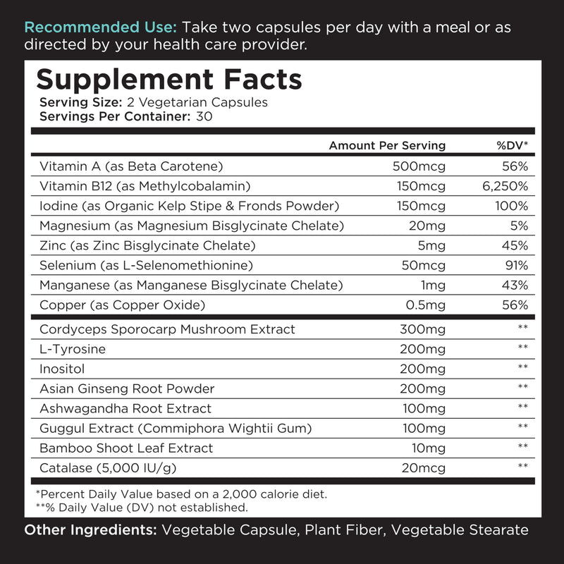 [Australia] - Livingood Daily Thyroid Support for Women & Men, 60 Vegetarian Capsules - Adaptogenic Herbs, Selenium & Iodine Supplement (from Kelp & Fronds) Support Metabolism, Hormone Balance, Mood, Thyroid Health 