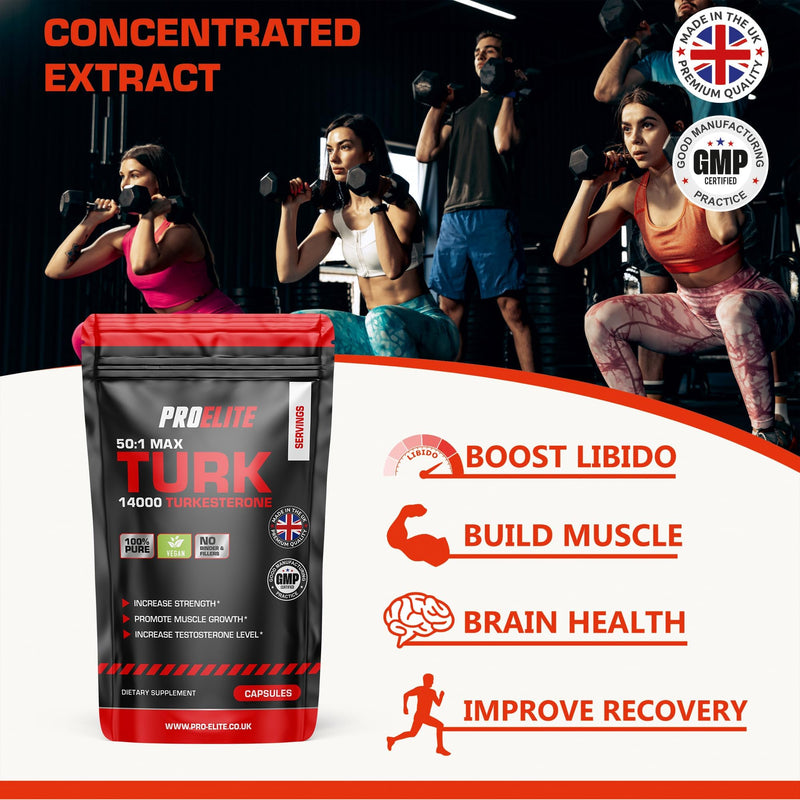 Turkesterone 14000mg 120 Capsules – 50:1 Extract | High Strength Vegan Supplement | Supports Strength, Muscle Performance & Recovery | Made in The UK by PROELITE 120 count (Pack of 1)