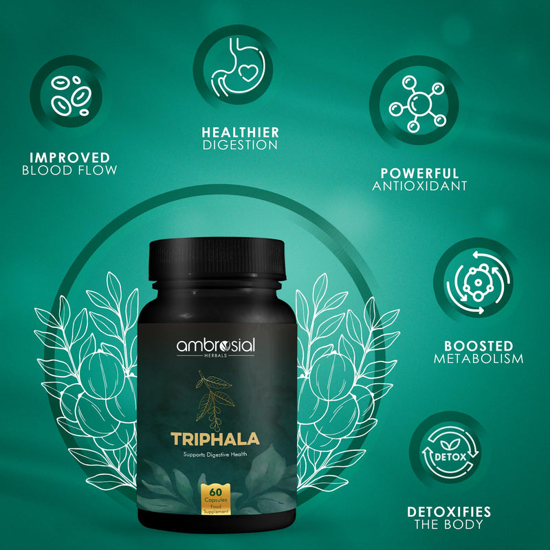 Ambrosial Triphala | Vegan | Improves Digestion | Relieves Gastric Issues | Rich In Vitamin C & Antioxidants | With Goodness of Amla, Haritaki & Bibhitaki | 60 Capsules