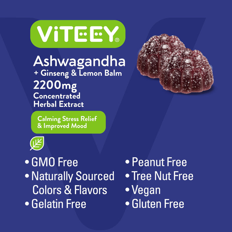 [Australia] - Viteey Ashwagandha Gummies with Ginseng & Lemon Balm - Mood, Calm & Stress Support Ashwagandha Supplements - Vegan, Gluten-Free - 120 Count 60 Count (Pack of 2) 