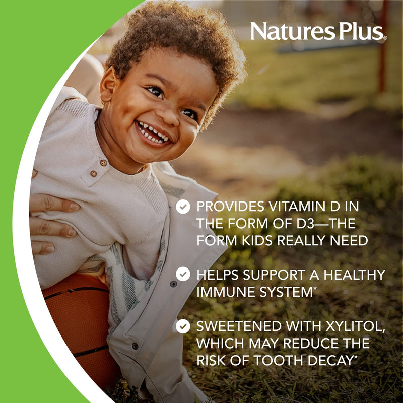 [Australia] - Natures Plus Animal Parade Sugar-Free Children's Vitamin D3-500 IU - Black Cherry Flavor - 90 Chewable Animal Shaped Tablets - Bone Health & Immune System Support - 90 Servings 