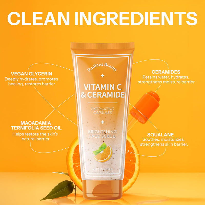 Vitamin C & Ceramide Face Scrub – Dermatologist Tested, Anti-Aging, Korean Skin Care – Gentle Exfoliator For Dark Spots, Deep Hydrating – Clean, Vegan, Cruelty-Free – 200ml / 6.76 fl oz Vitamin C & Ceramide