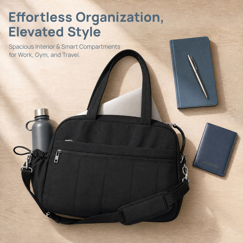 Perphy Travel Duffel Cross-body Bag for Women Multi-Pocket Yoga Gym Tote with Adjustable & Removable Strap Black 15.7 * 6.3 * 11.0 inches 15.7*6.3*11.0 inches