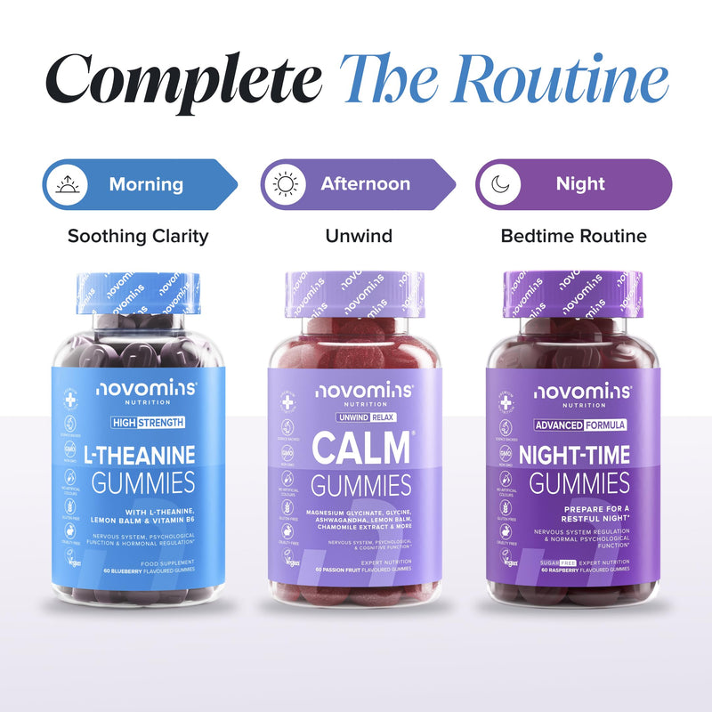 L Theanine Gummies - 200 mg L-Theanine Supplement with Lemon Balm & Vitamin B6 - Supports Nervous System & Hormonal Function - Vegan, Halal - 60 Count - Novomins