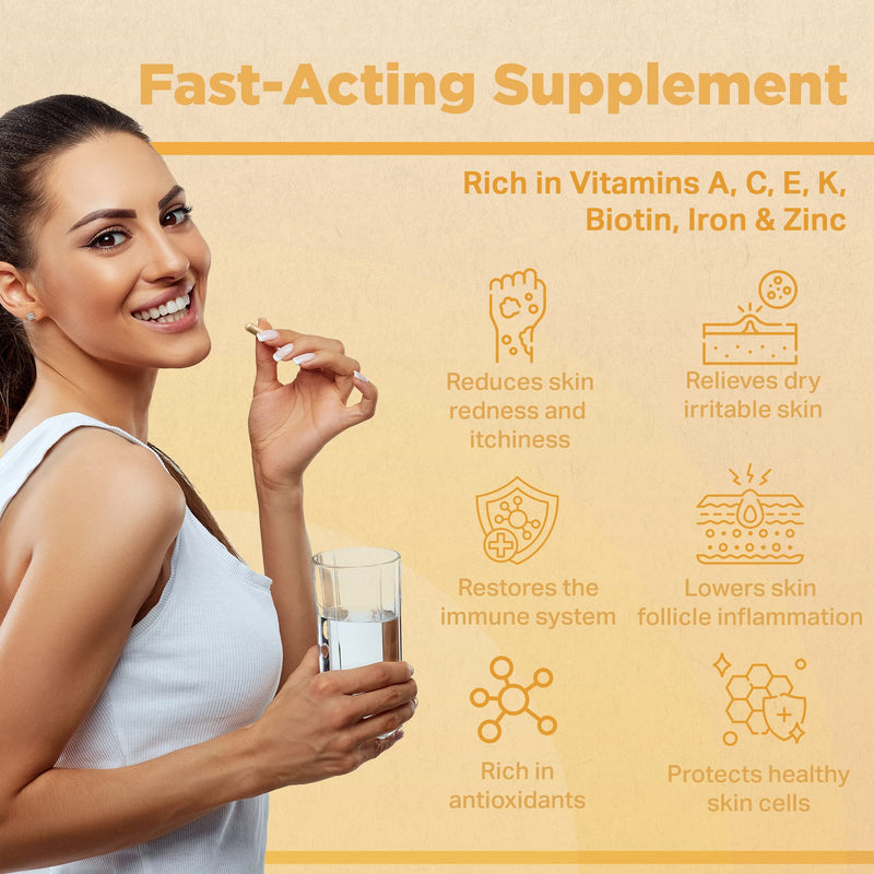 Strength & Spices Psoriasis Relief Skin Care Supplements, Immune System Booster with 31 Powerful Ingredients and Amino Acids, Soothes Red, Flaky Skin, 1000 mg, 60 Vegan Capsules, Refill Paper Bag