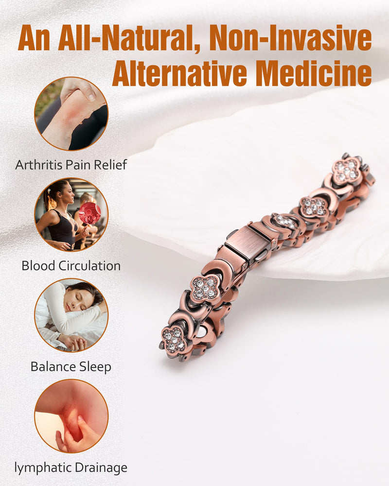 [Australia] - Women's Pure Copper Bracelet, Ultra Strength Magnetic Copper Bracelets for Women Four-leaf Clover (Copper) 