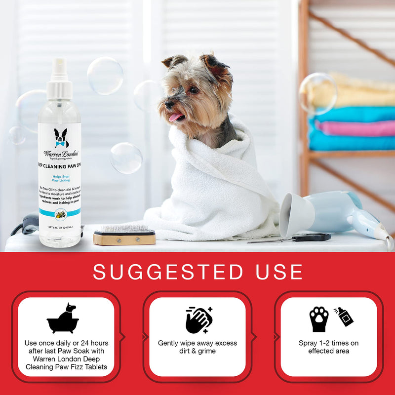 Warren London Deep Cleaning Paw Soak | Soothing Itchy Paw Relief for Dogs with Seaweed, Tea Tree Oil, & Aloe Vera | Anti Licking for Dogs Paws | 5 Minute Paw Spa Service at Home | Tablets & Spray 12 Tablets w/ Spray - PawsPlanet Australia