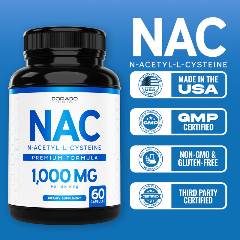 [Australia] - NAC Supplement (60 Capsules, 1000mg Per Serving) Premium NAC Supplement N-Acetyl Cysteine Capsules for Men and Women for Immune Support - Vegan Safe, Third Party Tested - Non GMO & USA Made 