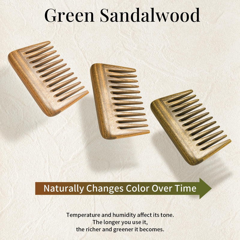 [Australia] - Onedor Handmade 100% Natural Green Sandalwood Hair Combs -Anti-Static Sandalwood Scent Natural Hair Detangler Wooden Comb (Extra Wide Tooth Mini Pocket Comb) Extra Wide Tooth Mini Pocket Comb 
