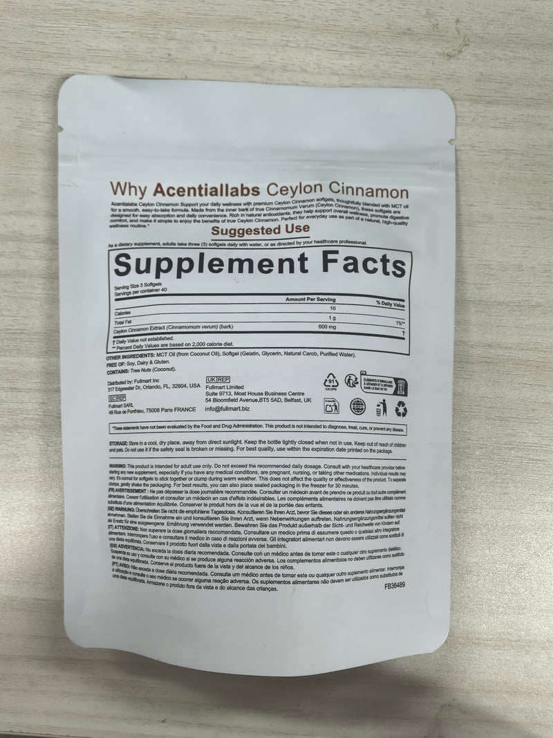2 Bags Ceylon Cinnamon Softgels with MCT Oil – 600mg Cinnamomum Verum Extract, Easily Absorbed Formula for Daily Wellness Support, 120 Softgels, Non-GMO, Gluten Free Food Supplement