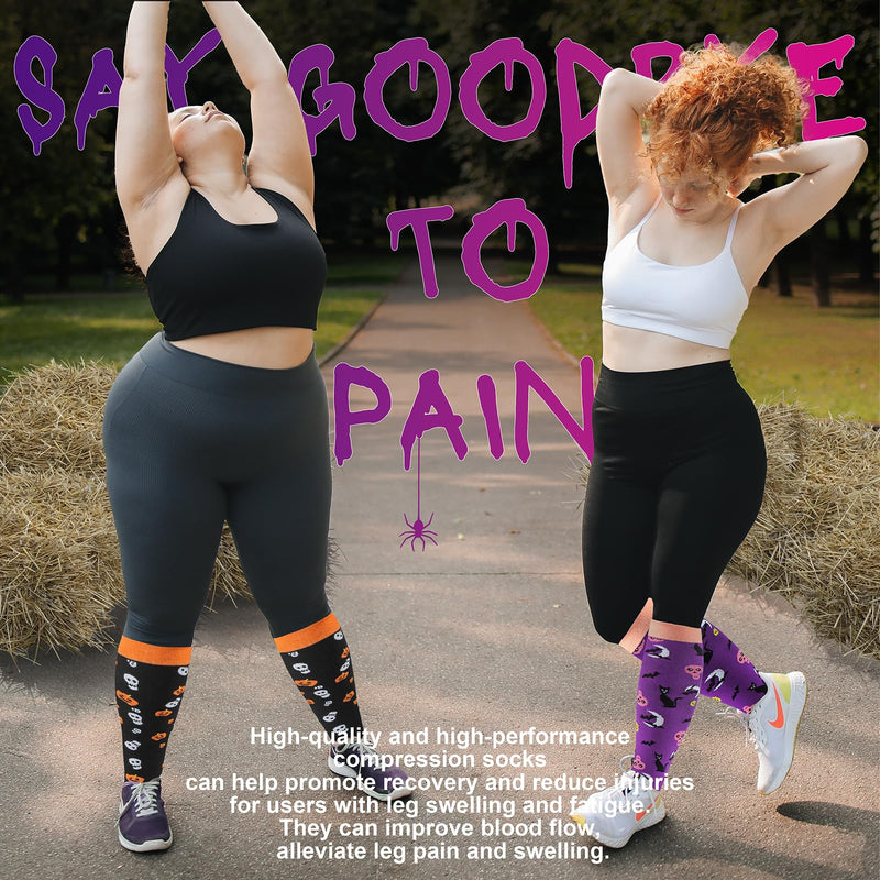 [Australia] - Halloween Plus Size Compression Socks Wide Calf for Women & Men 20-30 mmhg-Extra Wide Calf Knee High Support Socks for Nurse XX-Large 01-halloween Plus 