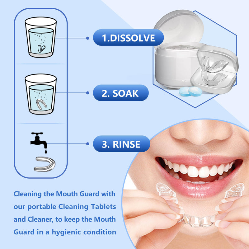 [Australia] - Mouth Guard for Grinding Teeth at Night with a Cleaner, 2 Size/4 Pcs Night Guards for Teeth Grinding, Moldable & Reusable Mouth Guard for Sleeping with 6 Cleaning Tablets. 