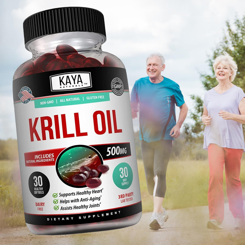 [Australia] - Kaya Naturals - Antarctic Krill Oil 500mg with Omega 3, EPA, DHA, Phospholipids & Astaxanthin Supplement - Brain & Health Vitamin - Anti Aging Supplement - 30 Count Softgels 30 Count (Pack of 1) 