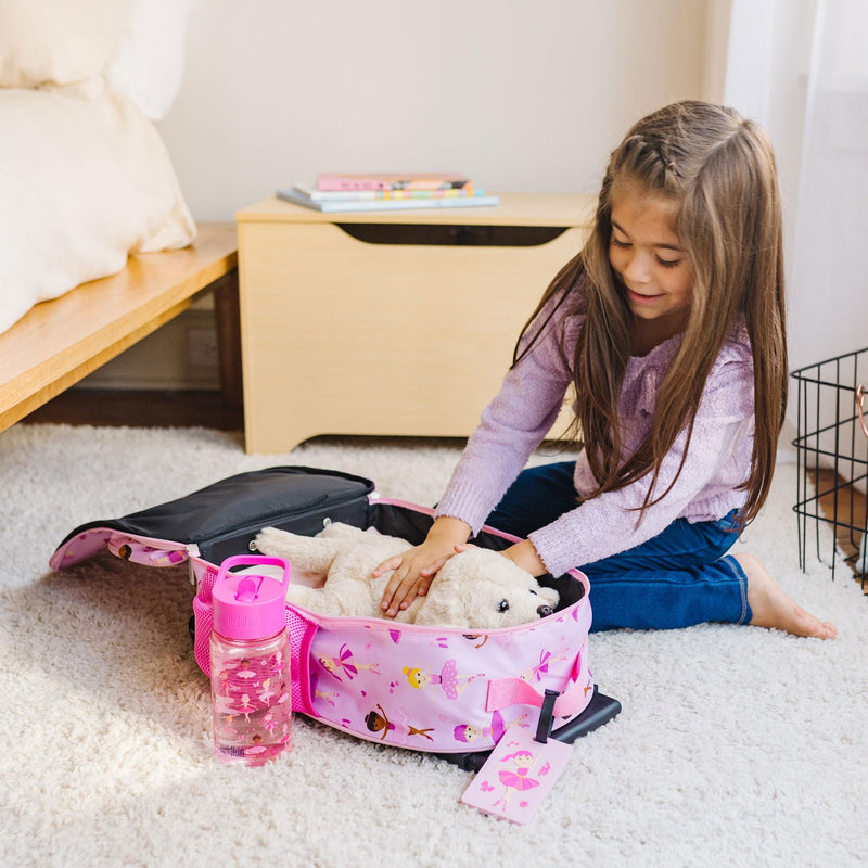 Wildkin Kids Rolling Luggage Bundle with 2 Matching Bag Tags (Ballerina)