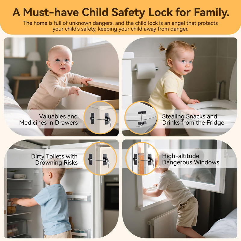 [Australia] - 2 Pack Refrigerator Door Lock with Adhesive, No Tools Required, Child Proof Fridge Door Lock for Kids and Pets, Self Adhesive Latch for Freezer, Cabinets, Drawers, Windows (Patent) 2 Pack Black Lock 