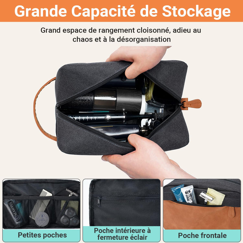 Elviros Hanging Toiletry Bag for Men Travel Essentials Hanging Shaving Dopp Kit PU Leather with Separate Compartments for Grooming and Toiletries Water Repellent Organizer Gift for Dad