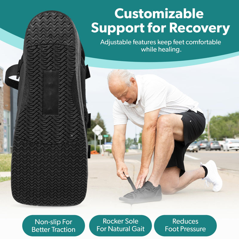 BraceAbility Post Op Shoe + Short Walking Boot Liner Socks Bundle - Orthopedic Foot Brace and Replacement Liners for Fractures, Broken Toe Recovery - Women’s Size 7.5-9.5, Men’s 6-8.5 (1 Pair Black)