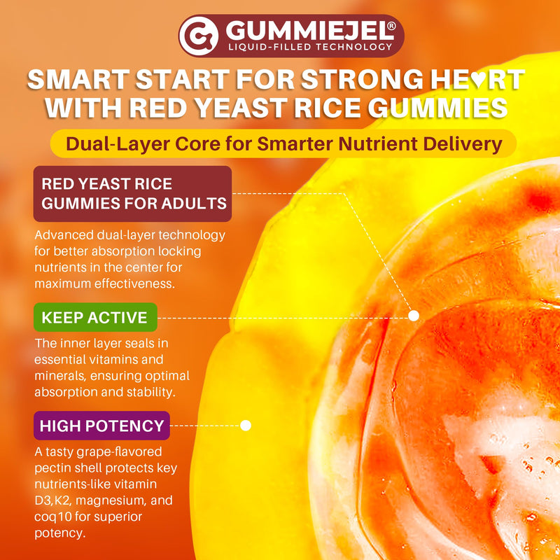 [Australia] - Red Yeast Rice Gummies 2400MG with CoQ10, Suagr Free Balanced Ch·πèlester·πèl Supplements Plus Citrus Bergamot, Plant Sterols & Stanols Supports V·∏Åscul·∏År Health, Energy, Immunity for Age 50+,Vegan,60 Cts 