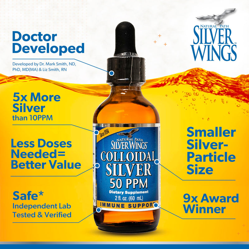 [Australia] - Natural Path Silver Wings Colloidal Silver 50ppm (250mcg) Immune Support Supplement 2 fl. oz. Dropper 