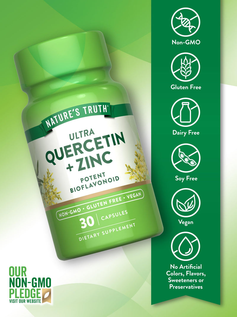 Nature's Truth Quercetin with Zinc | 30 Capsules | Vegan, Non-GMO & Gluten Free Supplement | Potent Bioflavonoid