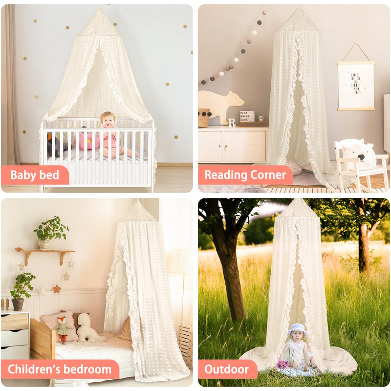 [Australia] - Princess Bed Canopy for Girls - Crib Canopy for Bed - Mosquito Net for Bed, Kids Bed Canopy with Princess Room Decor for Girls Bedroom,Children's Reading Room Decor (Beige) Beige 