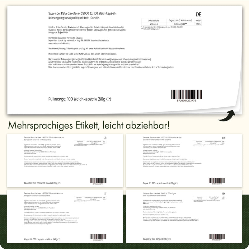 [Australia] - Swanson, Beta Carotene (Beta-Carotene), 25000 IU, 7500mcg, high dose, 100 soft capsules, laboratory tested, gluten free, non-GMO, vitamin A 