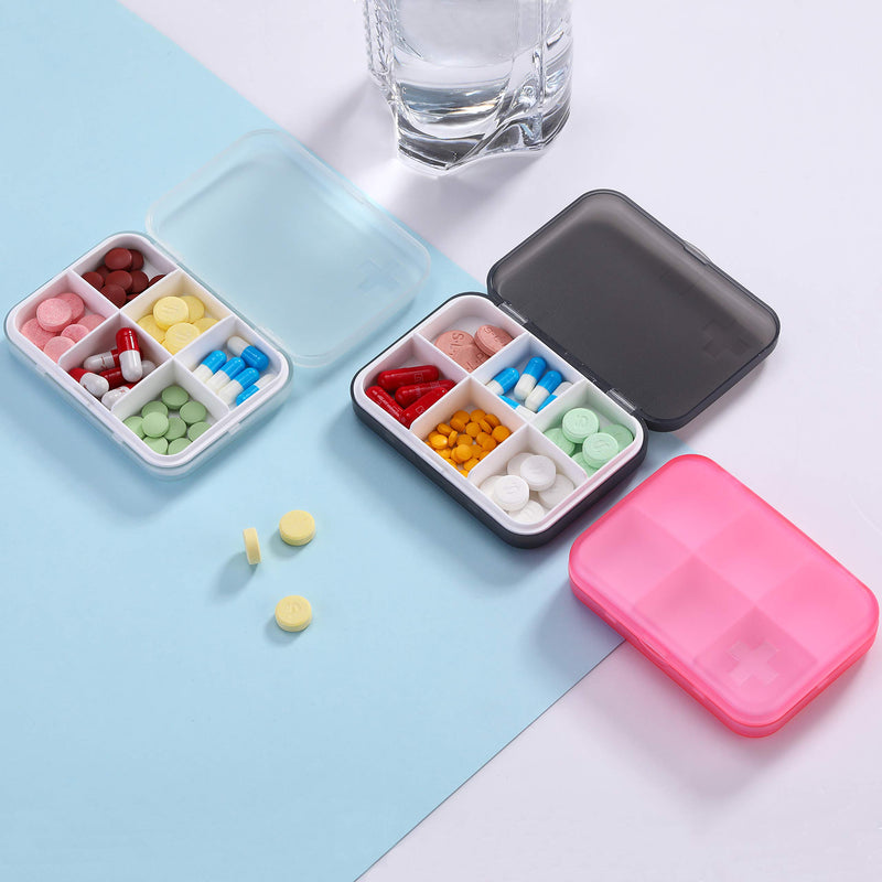 Portable Pill Case, 6 Compartment Compact Small Pill Organizer, White | Pocket-size slim pill box for purse, travel bag, workdays, vitamins, and short-trip daily doses medicine container 1 Count (Pack of 1) 6 Compartment White